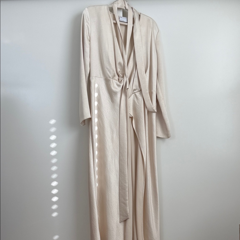 ASOS Silky Cream Long Dress with Waist Tie